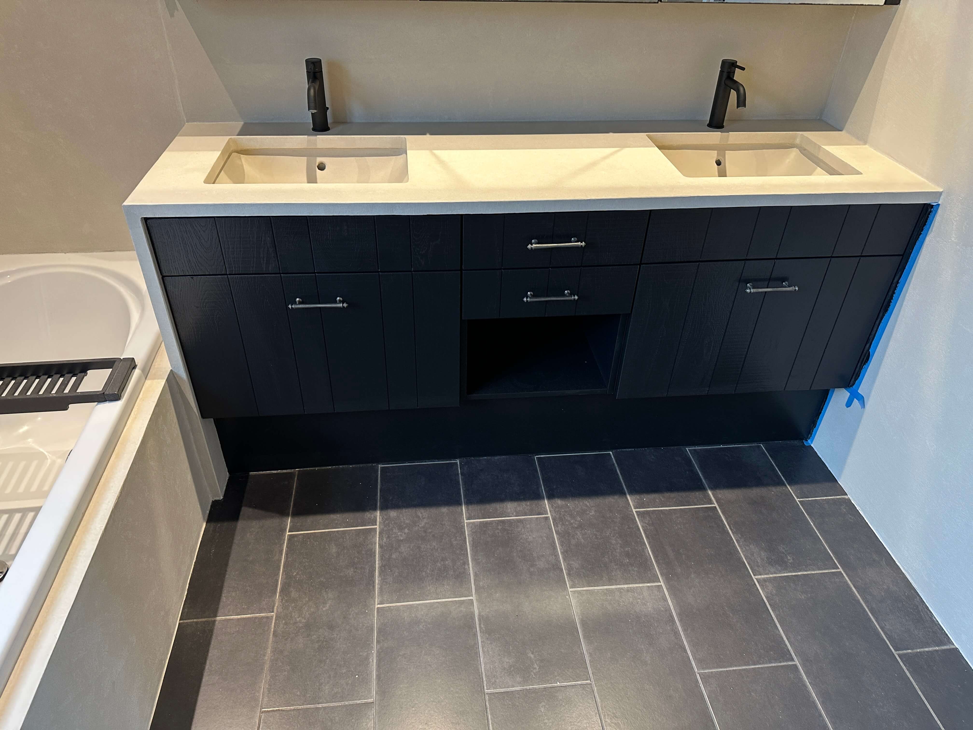 Modern bathroom lavabo with microcement finish